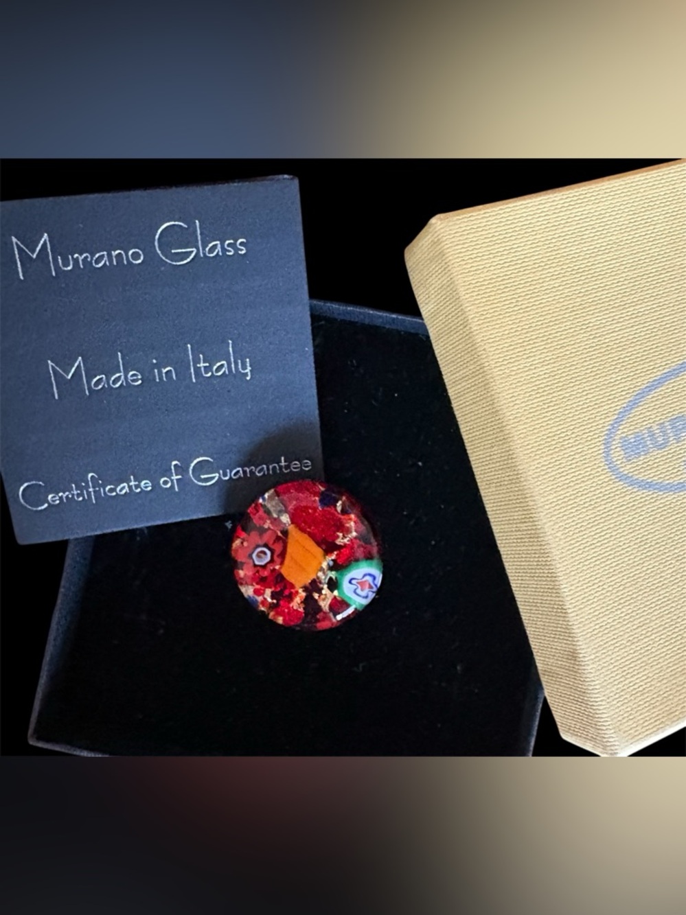 🇮🇹 ARTISAN Murano Red Millefiori Glass Round Ring, Sz 6.5-7.5